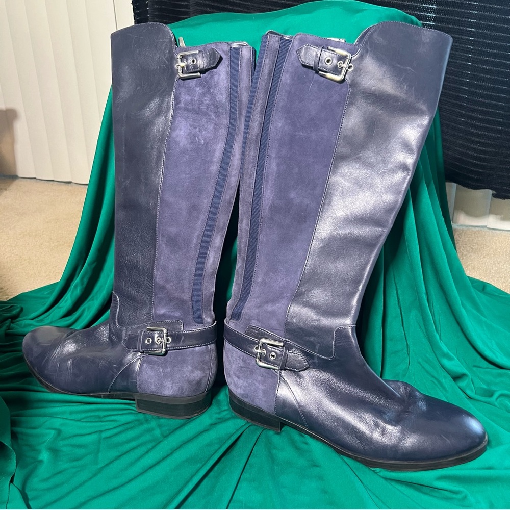 Marc Fisher Damsel Leather Riding Boots - Navy, 11W